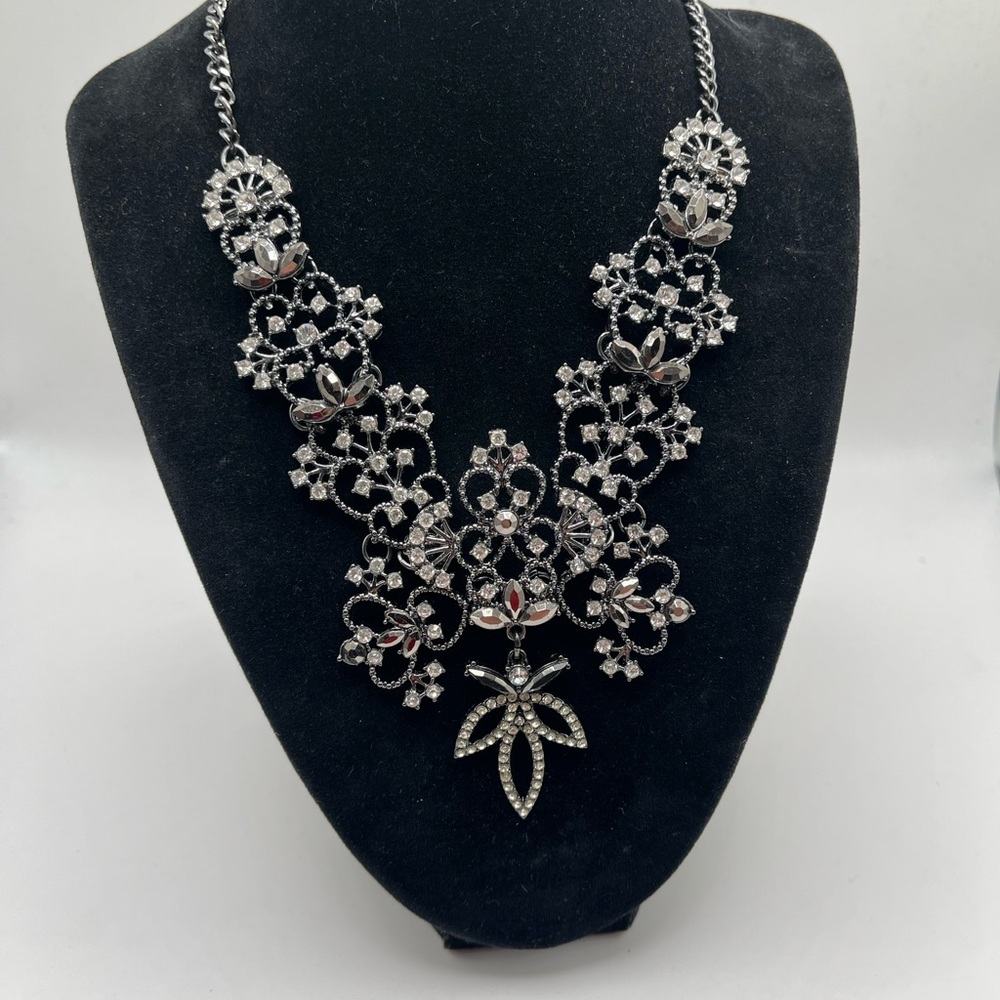 H&M Silver and Black Ornate Statement Necklace